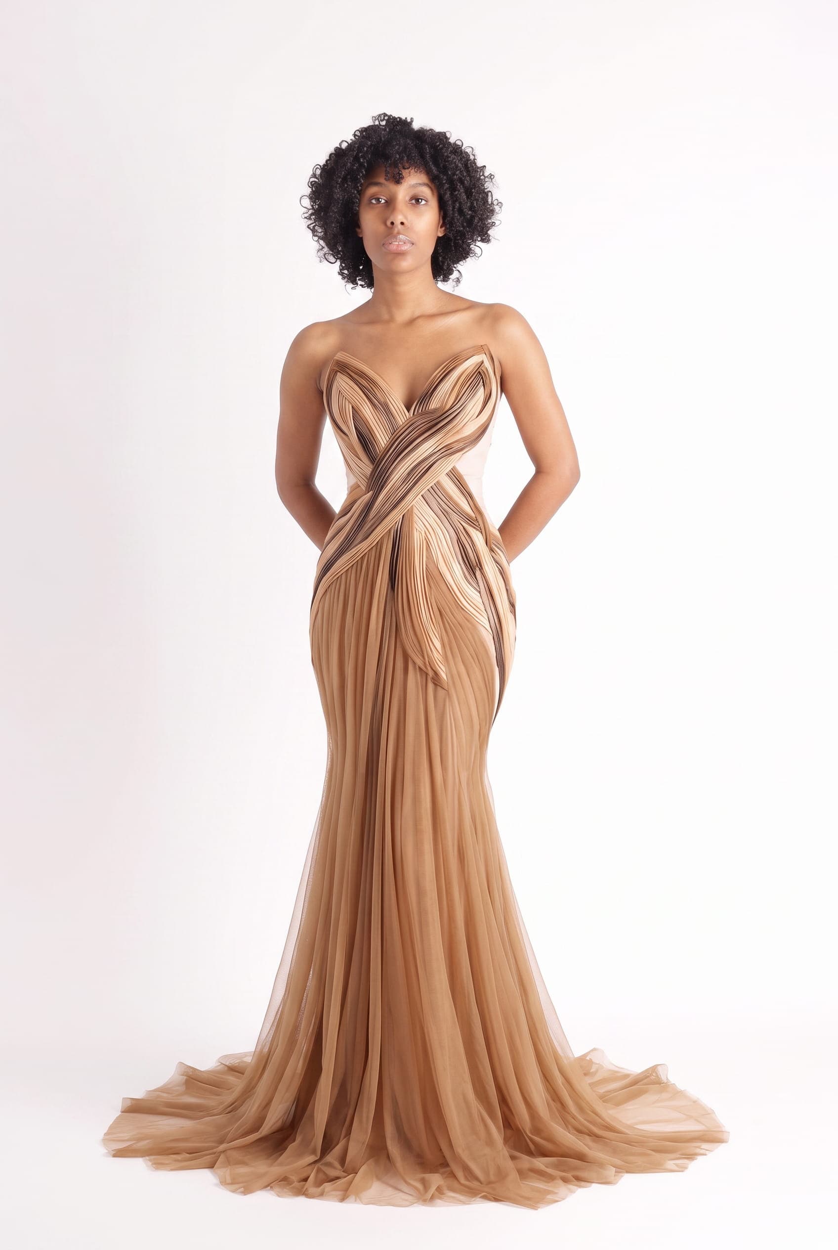 A person wearing a dress that was tried on virtually